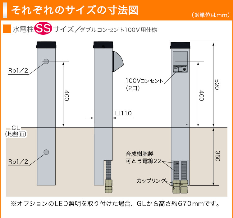 水電柱　Mサイズ EV・PHV充電用コンセント・200V用仕様 - 7