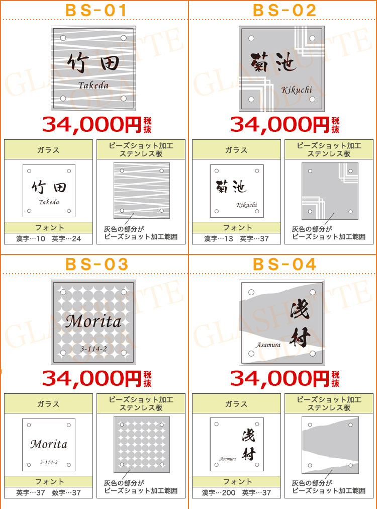 輝く高品質な 特注サイズのガラスの表札370250<br>ひょうさつ