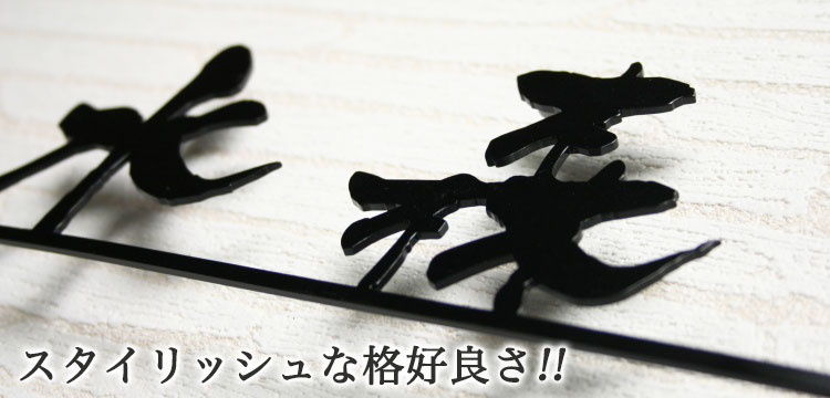 ステンレスレーザーカット表札「漢字」ライン付き