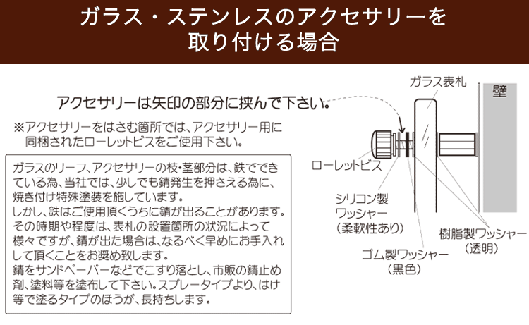 ガラス・ステンレスのアクセサリーを取り付ける場合