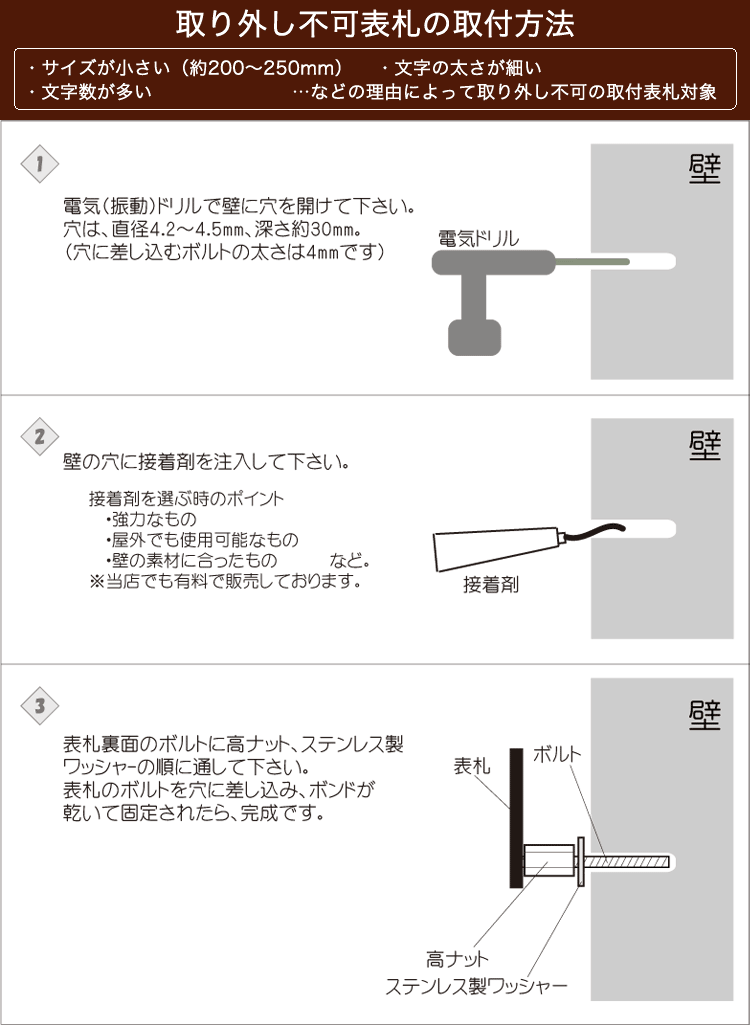 取り外し不可表札の取付方法