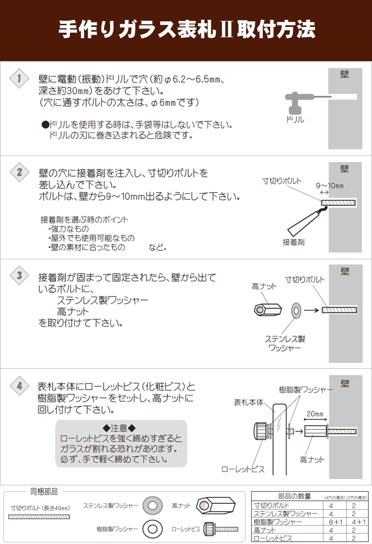 手作りガラス表札II取付方法