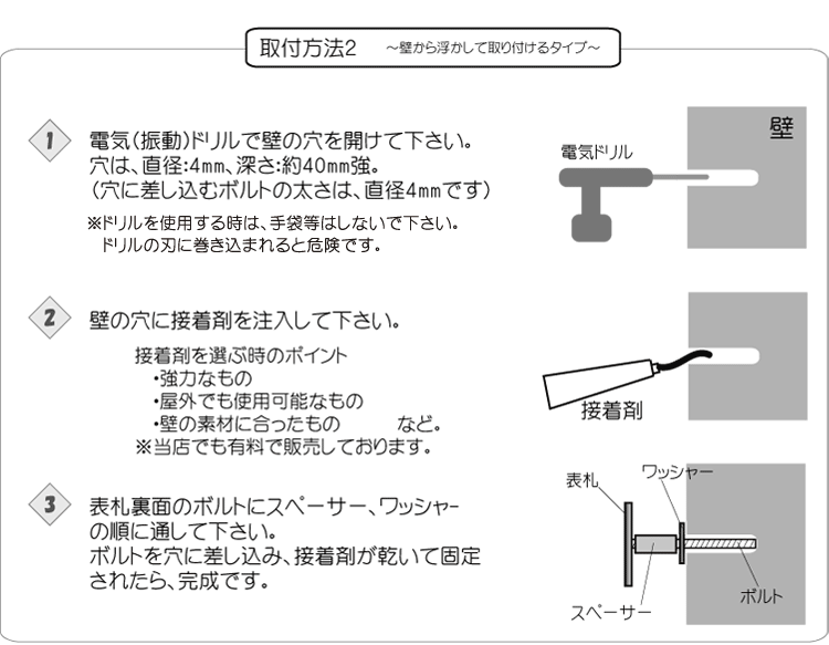 ステンレスエッチング表札取付方法