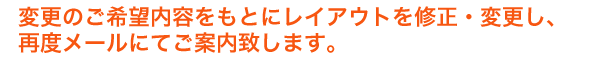 変更のご希望内容をもとにレイアウトを修正・変更し、再度メールにてご案内致します。
